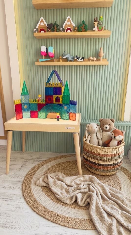 Işıklı Masa Montessori 16 Renkli Ahşap Oyuncak (Reggio Emilia Tablası Ayaklı)