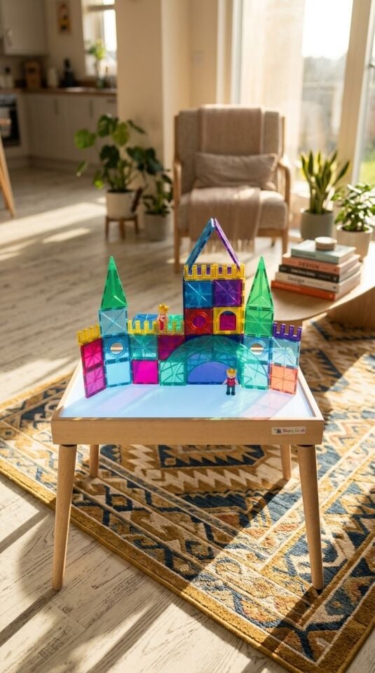 Işıklı Masa Montessori 16 Renkli Ahşap Oyuncak (Reggio Emilia Tablası Ayaklı)