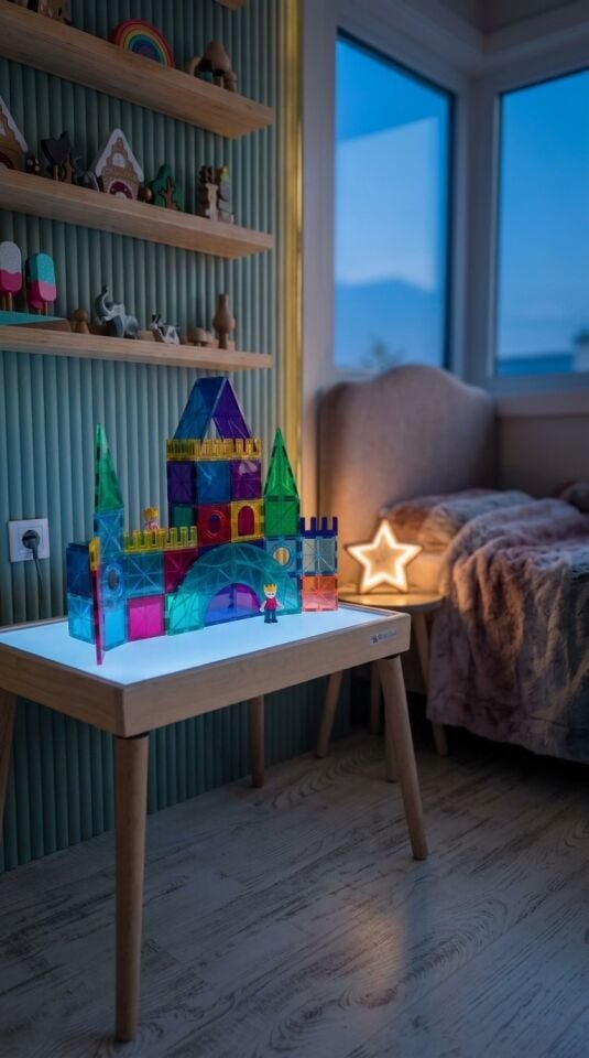 Işıklı Masa Montessori 16 Renkli Ahşap Oyuncak (Reggio Emilia Tablası Ayaklı)