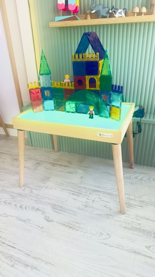 Işıklı Masa Montessori 16 Renkli Ahşap Oyuncak (Reggio Emilia Tablası Ayaklı)