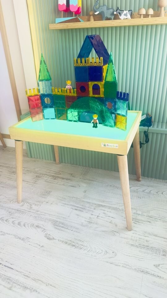 Işıklı Masa Montessori 16 Renkli Ahşap Oyuncak (Reggio Emilia Tablası Ayaklı)