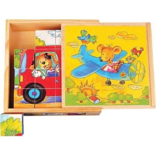 Sevimli Taşıtlar ve Hayvanlar Ahşap Küp Puzzle