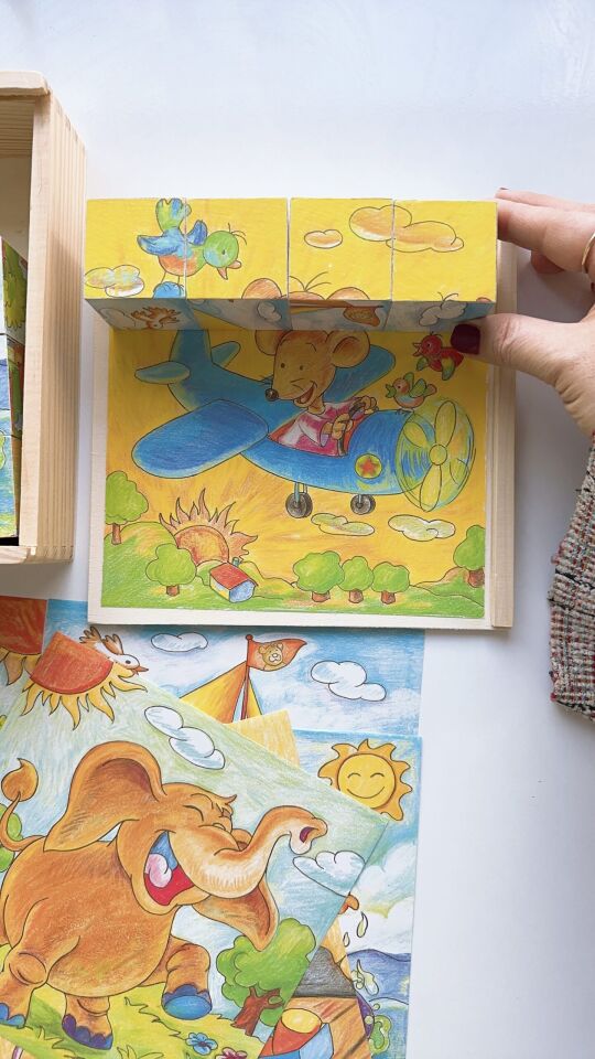 Sevimli Taşıtlar ve Hayvanlar Ahşap Küp Puzzle