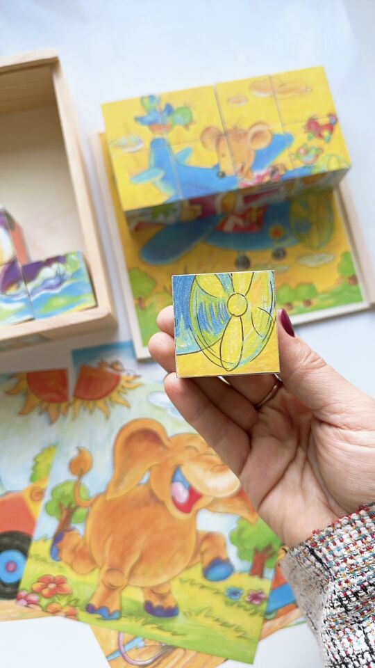 Sevimli Taşıtlar ve Hayvanlar Ahşap Küp Puzzle