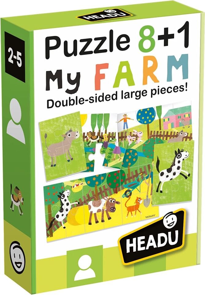 Headu 8+1 Çiftliğim Puzzle Büyük Iki Taraflı Parçalı Yapboz 8+1 My Farm Puzzle (2-5 Yaş)