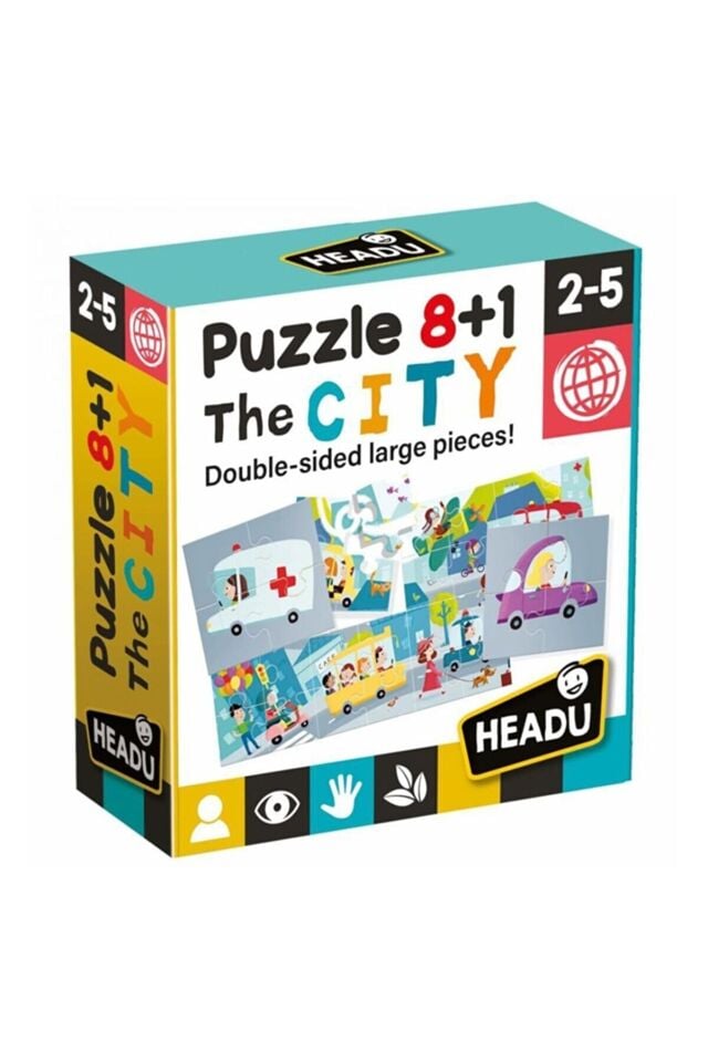 Headu 8+1 Çift Taraflı Şehir Puzzle Araçlar