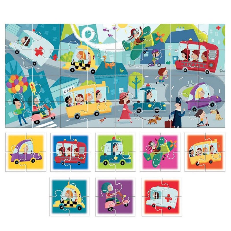 Headu 8+1 Çift Taraflı Şehir Puzzle Araçlar