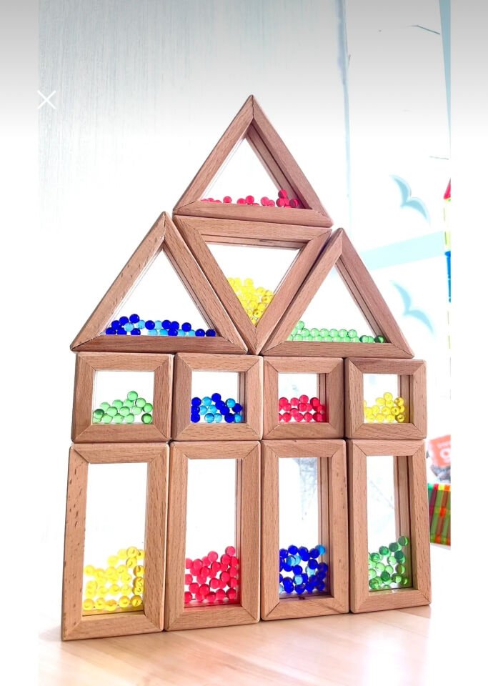 Waldorf Ahsap Oyuncak Gökkusagi Boncuklu Rainbow Bloklari 12 Parça