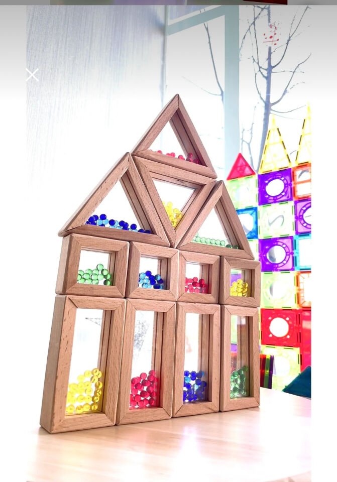 Waldorf Ahsap Oyuncak Gökkusagi Boncuklu Rainbow Bloklari 12 Parça