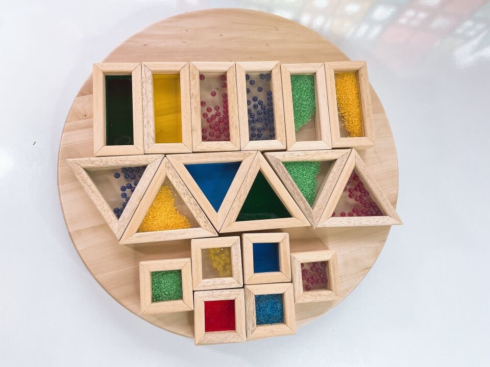 Waldorf Ahşap Oyuncak Gökkuşağı Rainbow Karma Blokları 18 Parça ( Kumlu,boncuklu,düz)