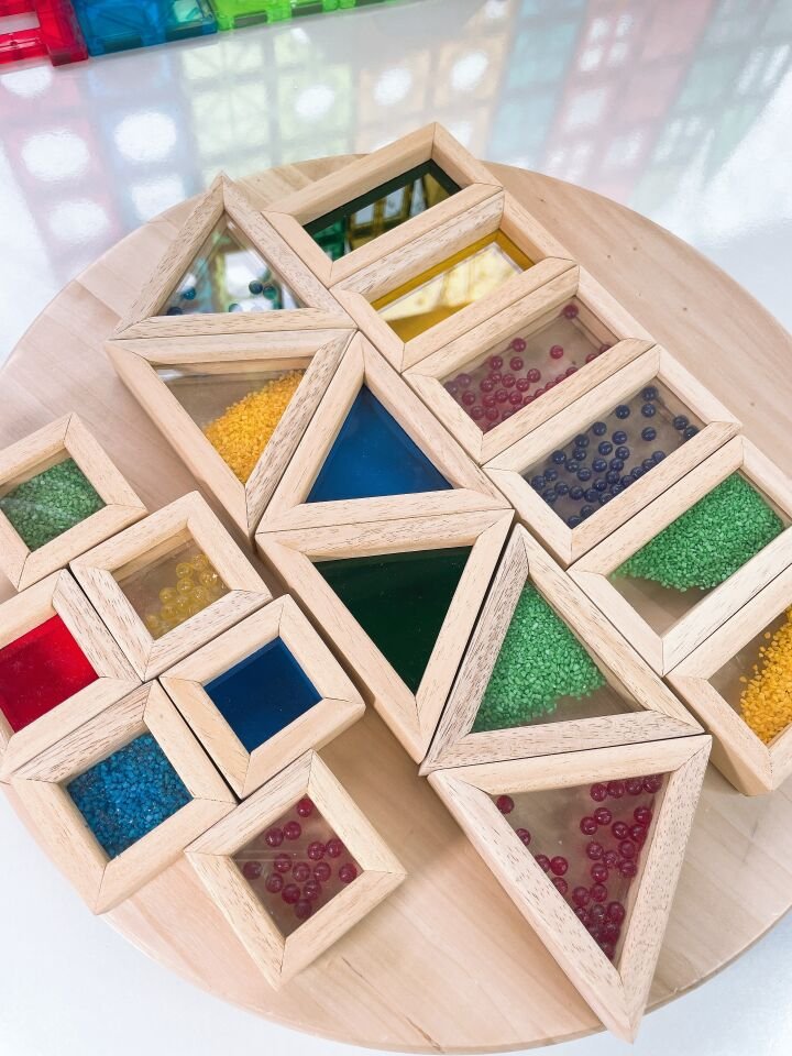 Waldorf Ahşap Oyuncak Gökkuşağı Rainbow Karma Blokları 18 Parça ( Kumlu,boncuklu,düz)