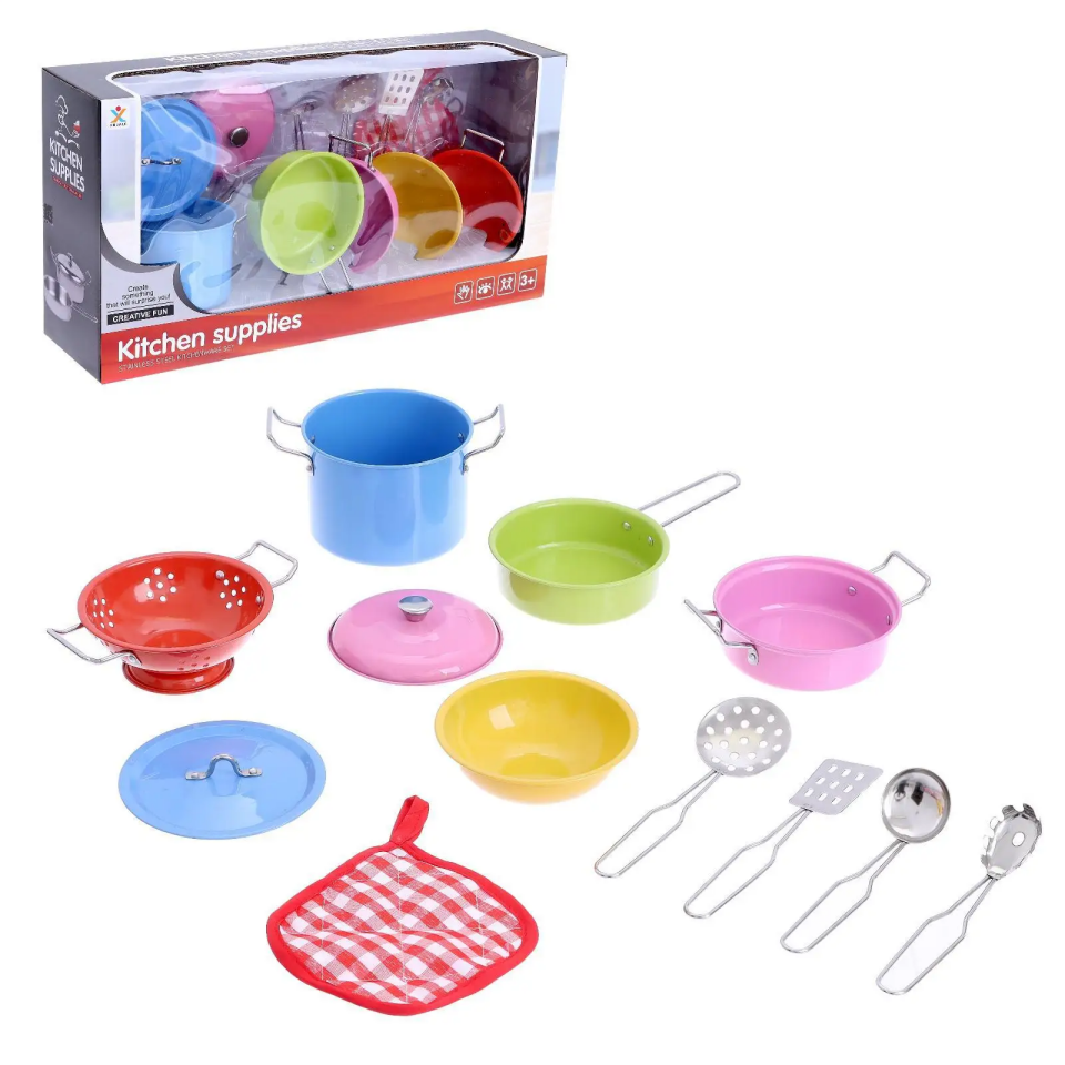 Renkli Metal Tencere Seti 12 parça Süzgeçli Büyük set