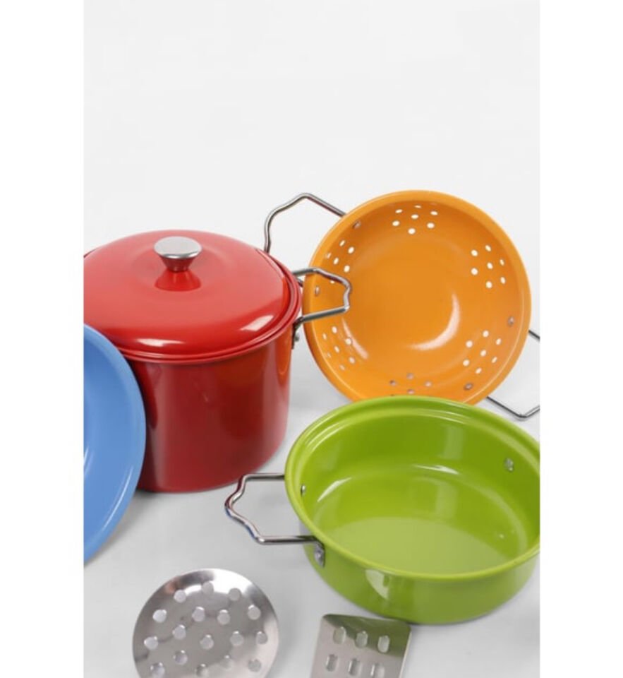 Renkli Metal Tencere Seti 12 parça Süzgeçli Büyük set