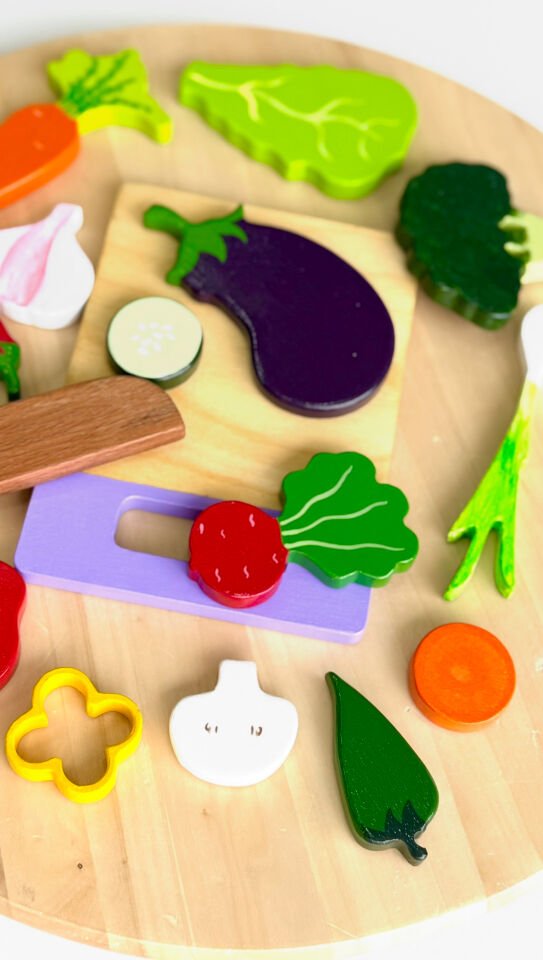 Waldorf Ahşap Oyuncak Sebze Kesme Seti – 16 Parça