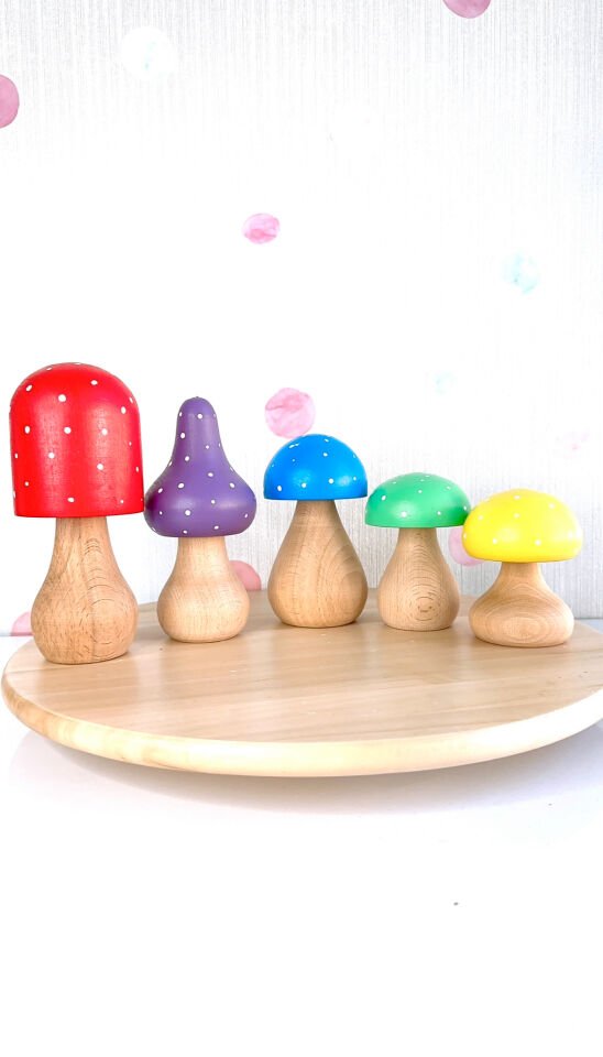 Waldorf Ahşap Oyuncak Büyük Boy Mantar Seti (5 adet)