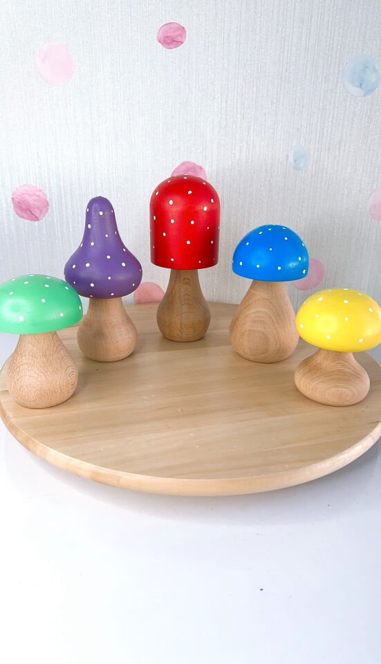 Waldorf Ahşap Oyuncak Büyük Boy Mantar Seti (5 adet)