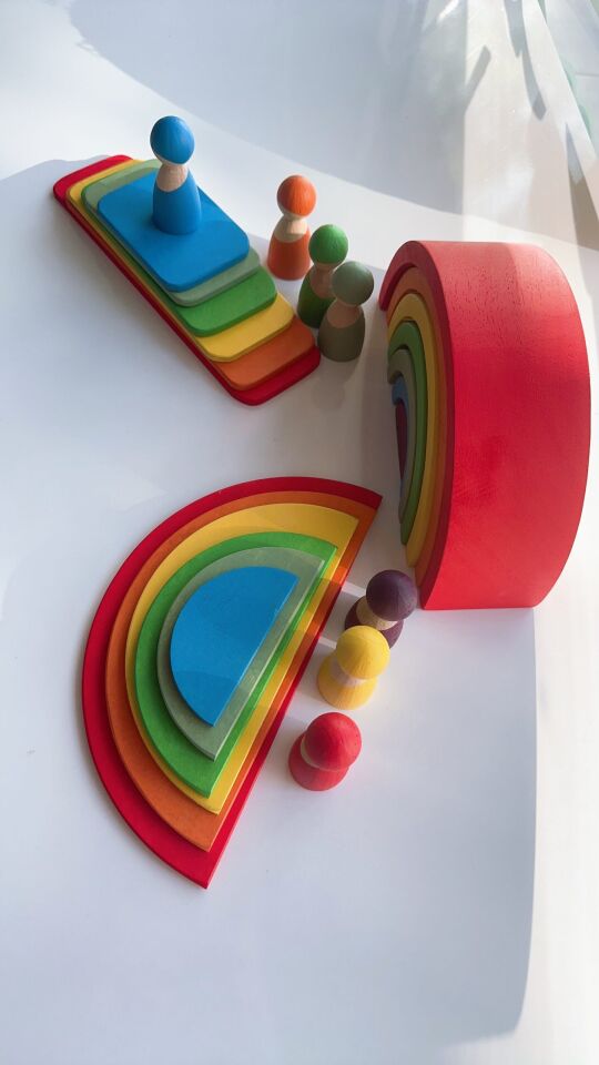 Waldorf Ahşap Oyuncak Gökkuşağı 4’lü set Orta Boy