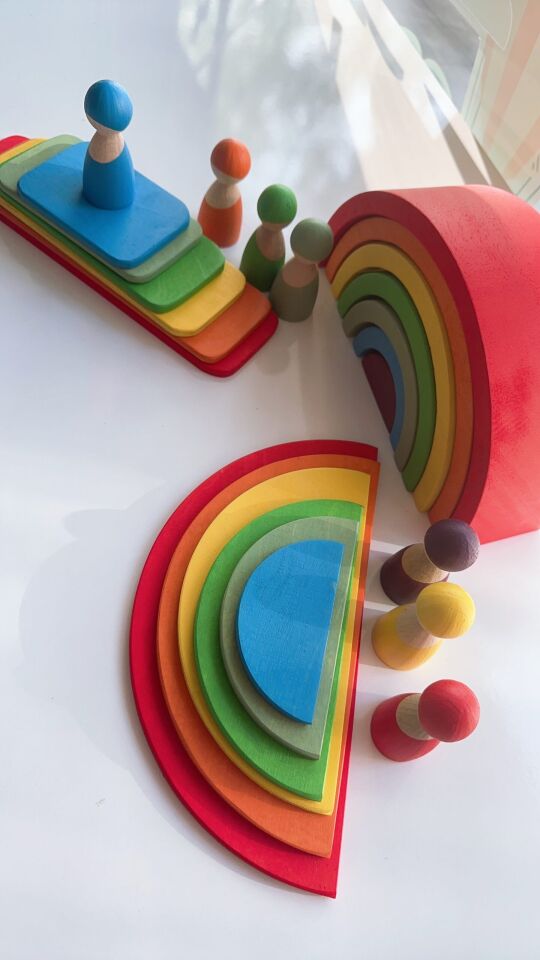 Waldorf Ahşap Oyuncak Gökkuşağı 4’lü set Orta Boy