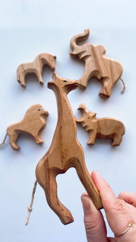 Waldorf Doğal Ahşap Oyuncak Afrika Safari Hayvanlar Oyun Seti