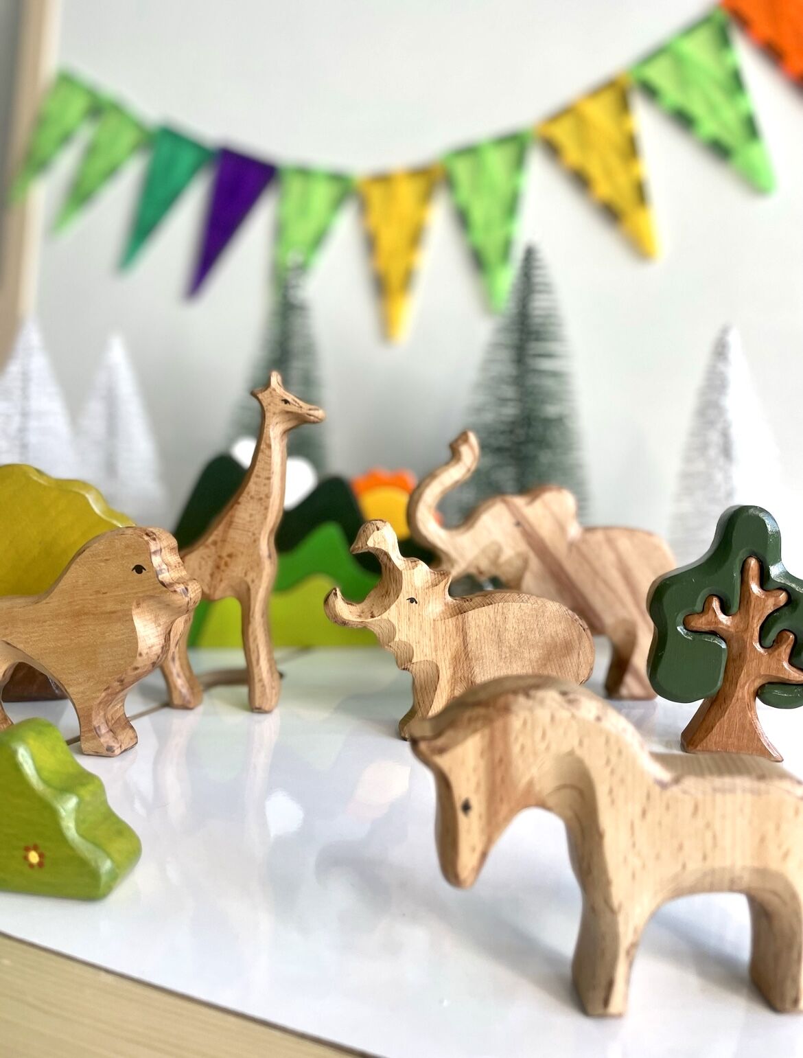 Waldorf Doğal Ahşap Oyuncak Afrika Safari Hayvanlar Oyun Seti