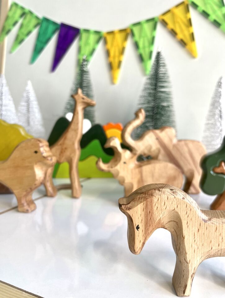 Waldorf Doğal Ahşap Oyuncak Afrika Safari Hayvanlar Oyun Seti