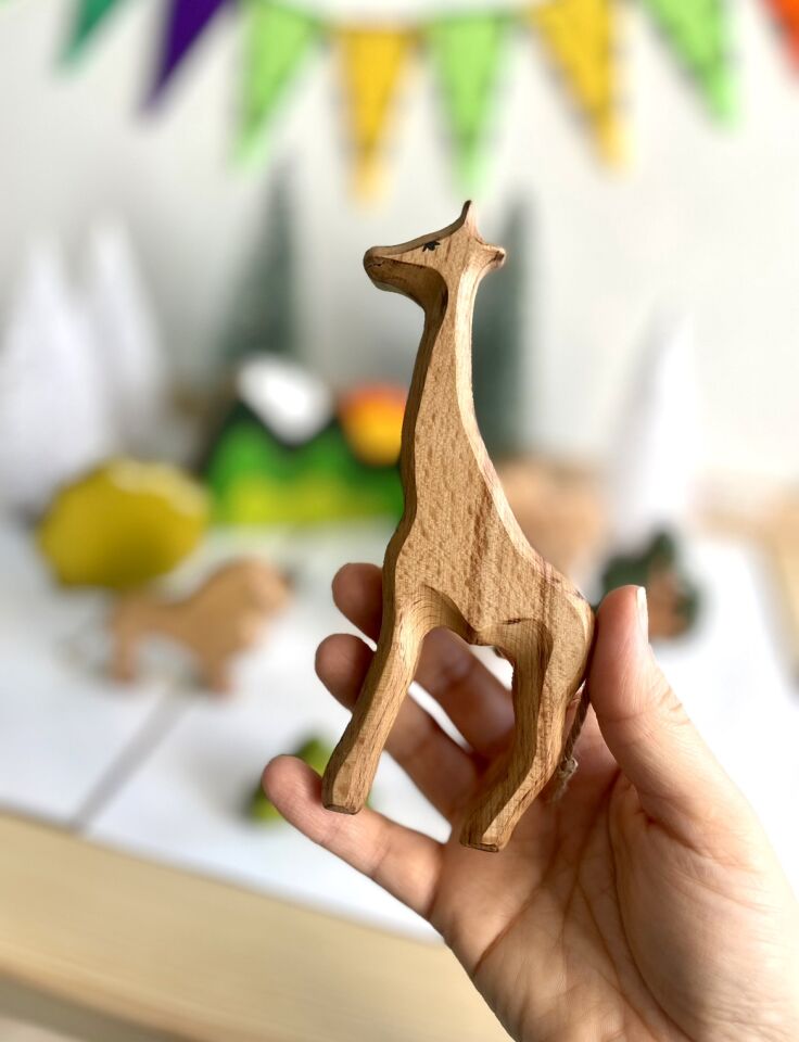 Waldorf Doğal Ahşap Oyuncak Afrika Safari Hayvanlar Oyun Seti