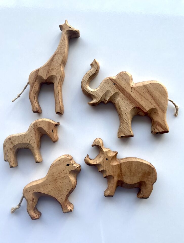 Waldorf Doğal Ahşap Oyuncak Afrika Safari Hayvanlar Oyun Seti