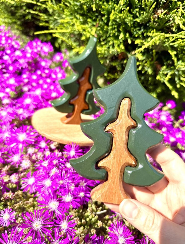 Waldorf Ahşap Oyuncak Çam Ağacı Puzzle 1 Adet Ağaç (2 Parça)