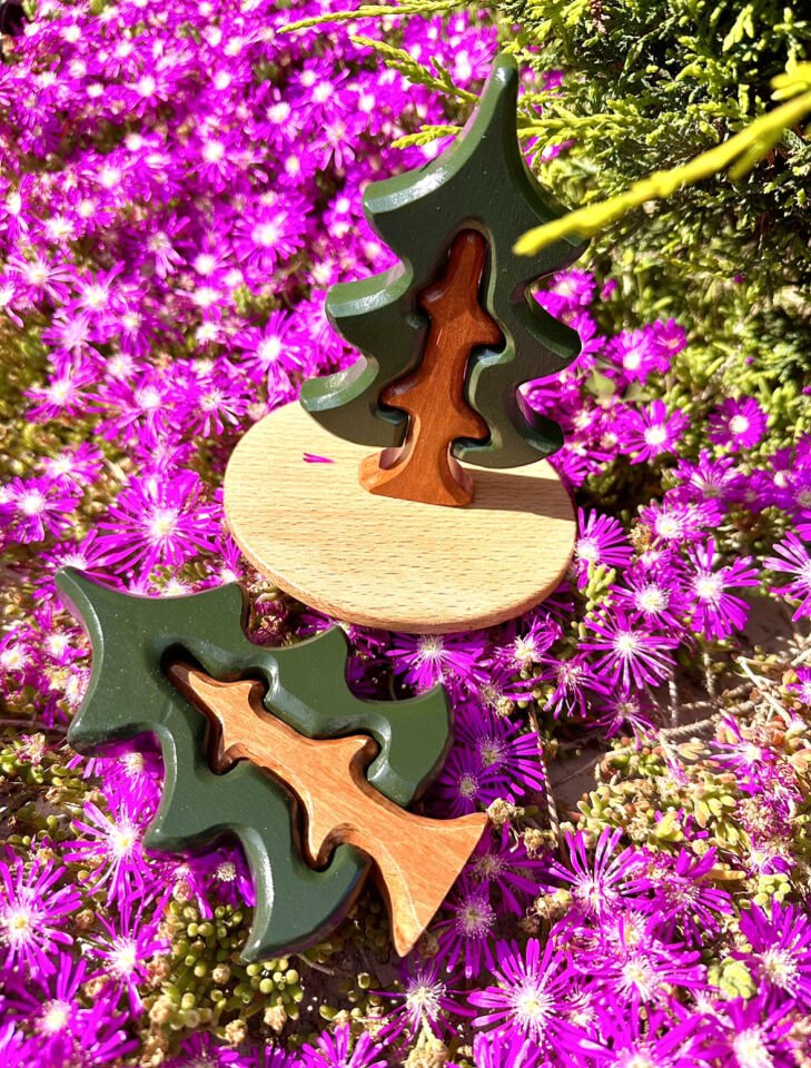 Waldorf Ahşap Oyuncak Çam Ağacı Puzzle 1 Adet Ağaç (2 Parça)