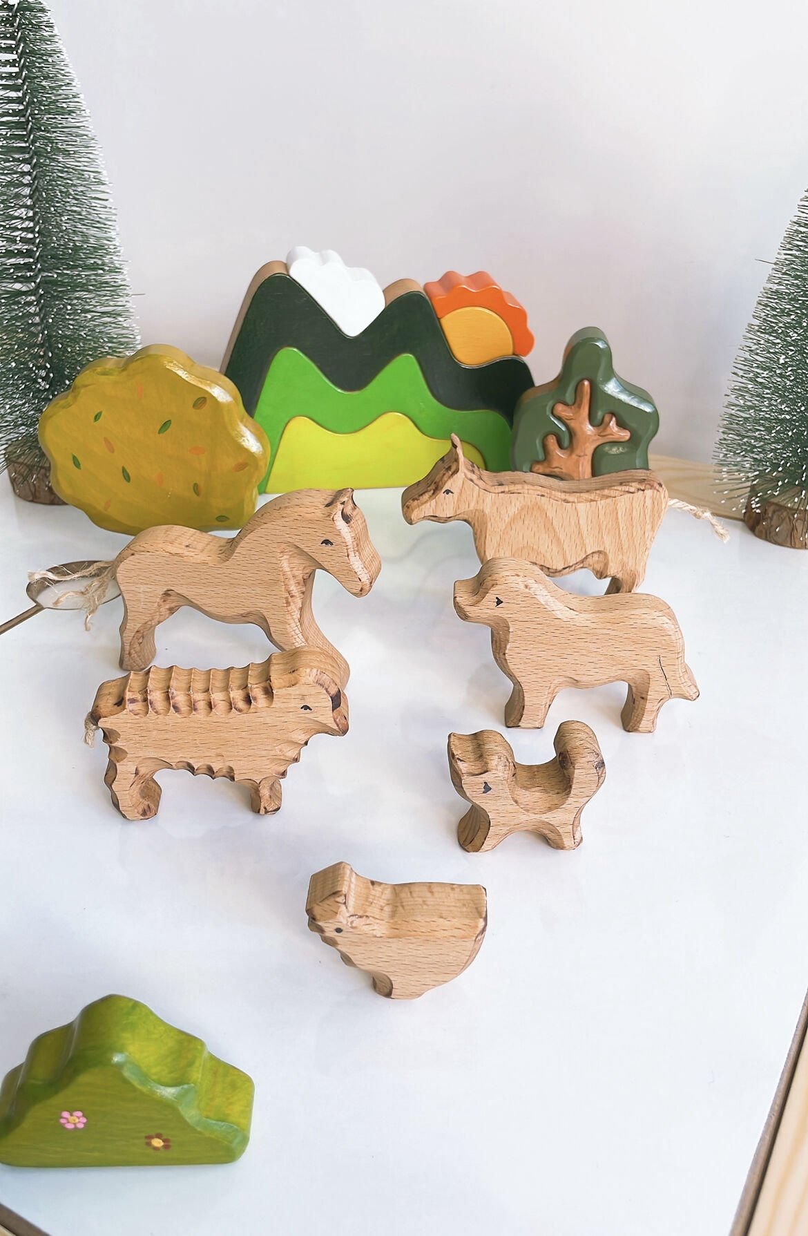 Waldorf Ahşap Oyuncak Çiftlik Doğal Hayvan Seti 6 lı