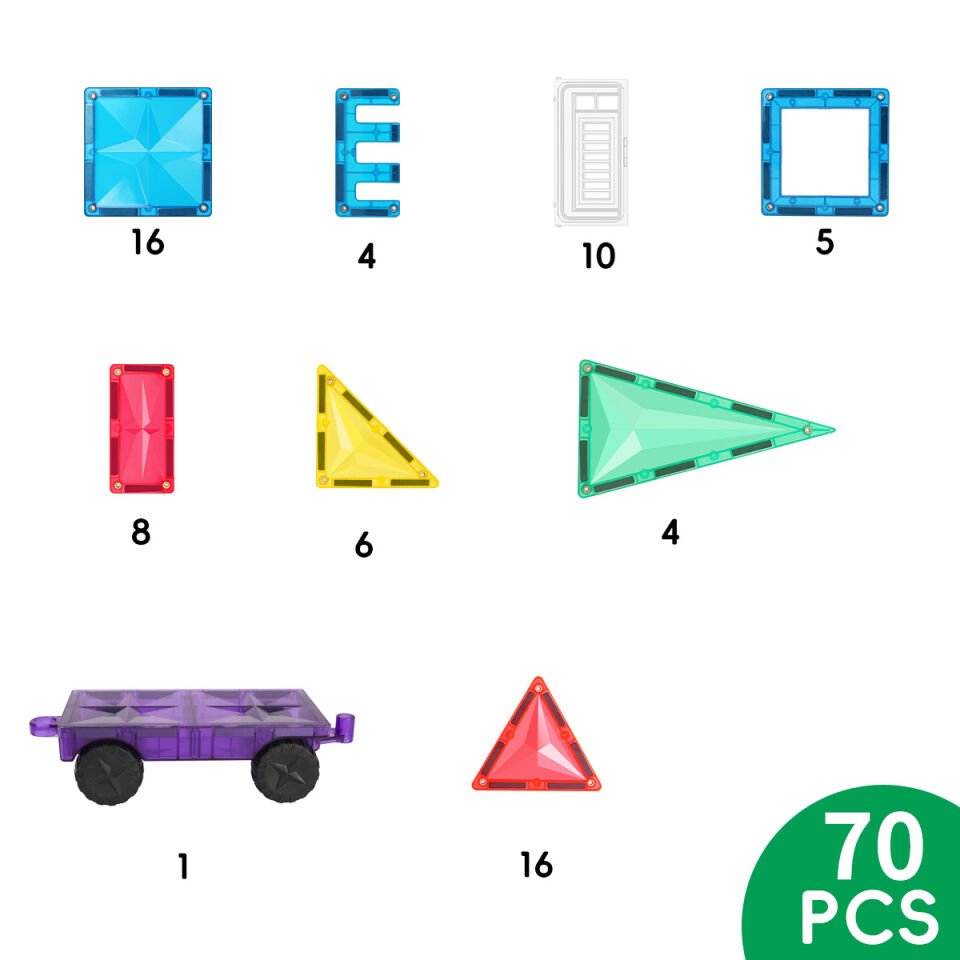 Magnetic Tiles 70 Parça Manyetik Yapı Blokları 1 arabalı Magnetic Tiles