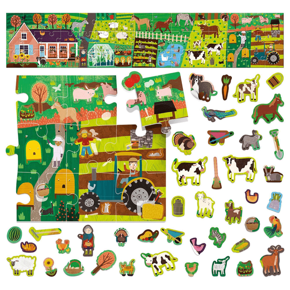 Headu Çıkartmalı Uzun Çiftlik Puzzle (Farm & Stickers Long Puzzle + 106 Stickers)