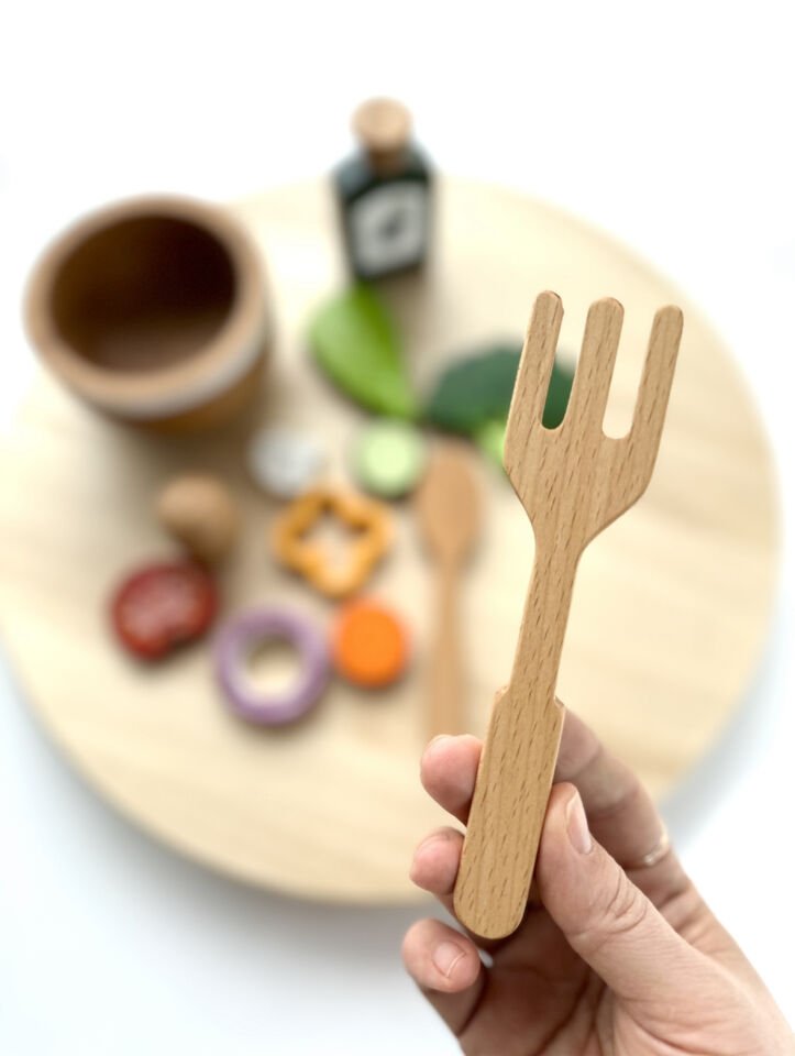Waldorf Ahşap Oyuncak Kaseli Salata Seti 14 parça