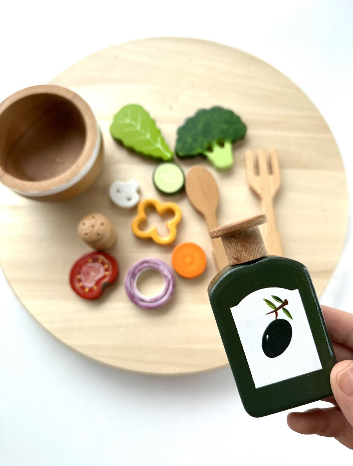 Waldorf Ahşap Oyuncak Kaseli Salata Seti 14 parça