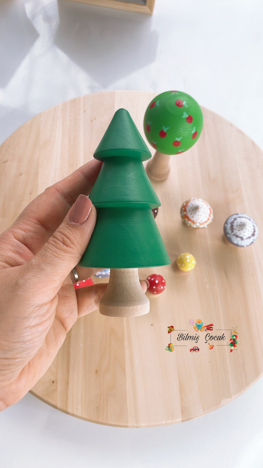 Waldorf Ahşap Oyuncak Mantar ve Ağaç Seti ( 9 parça)