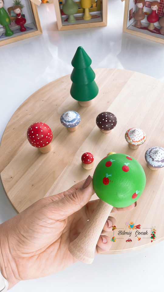 Waldorf Ahşap Oyuncak Mantar ve Ağaç Seti ( 9 parça)