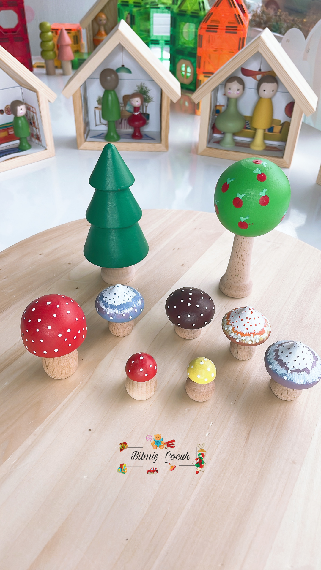 Waldorf Ahşap Oyuncak Mantar ve Ağaç Seti ( 9 parça)