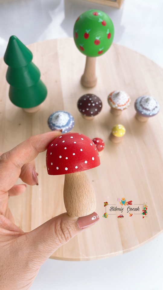 Waldorf Ahşap Oyuncak Mantar ve Ağaç Seti ( 9 parça)