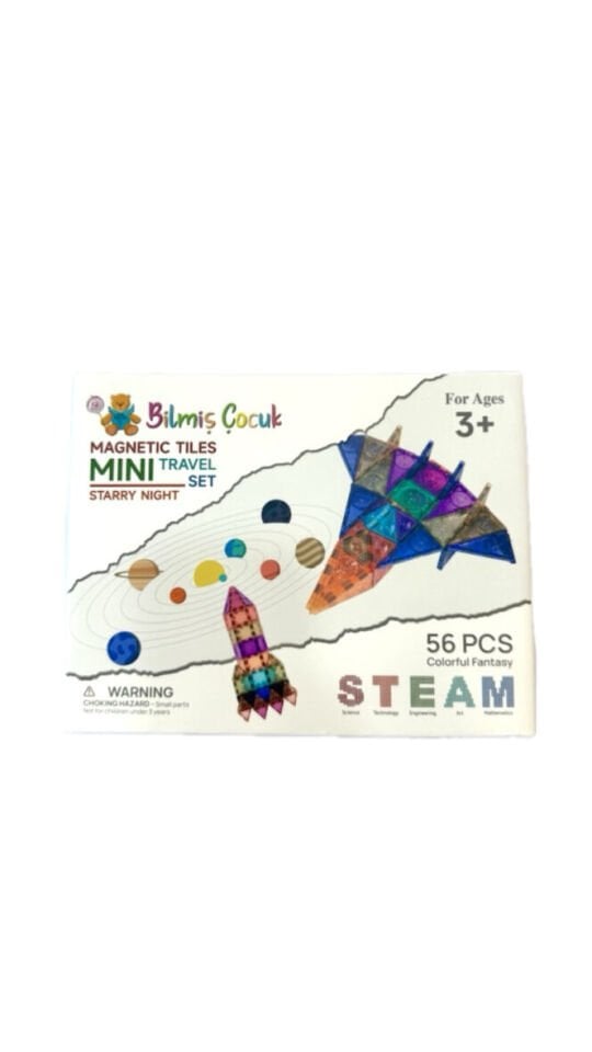 Magnetic Tiles 56 Parça Mini Manyetik Yapı Blokları Seyahat Tipi & Taşınabilir Oyun Arkadaşı
