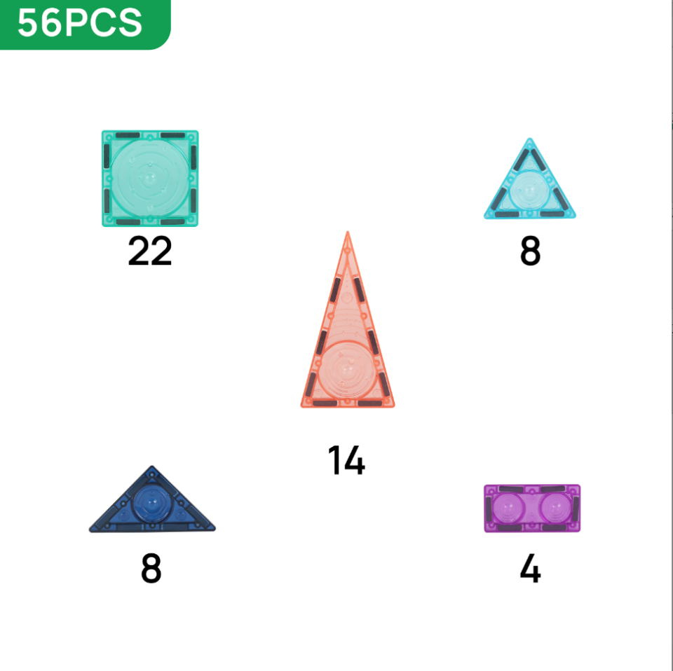 Magnetic Tiles 56 Parça Mini Manyetik Yapı Blokları Seyahat Tipi & Taşınabilir Oyun Arkadaşı