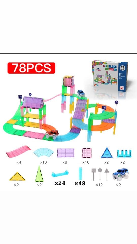 Magnetic Tiles Mıknatıslı Yapı Blokları Araba Yolu (126 parça)