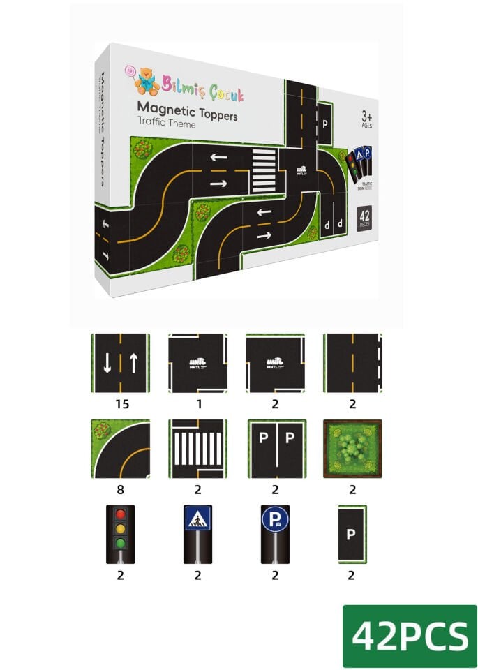Manyetik Blok Pvc Üstler Trafik Teması 42 Parça