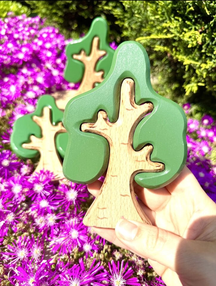 Waldorf Ahşap Oyuncak Meşe Ağacı Puzzle 1Adet Ağaç (2 Parça)