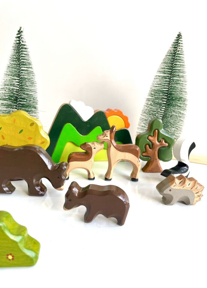 Waldorf Ahşap Oyuncak Orman Hayvan Seti 6 lı