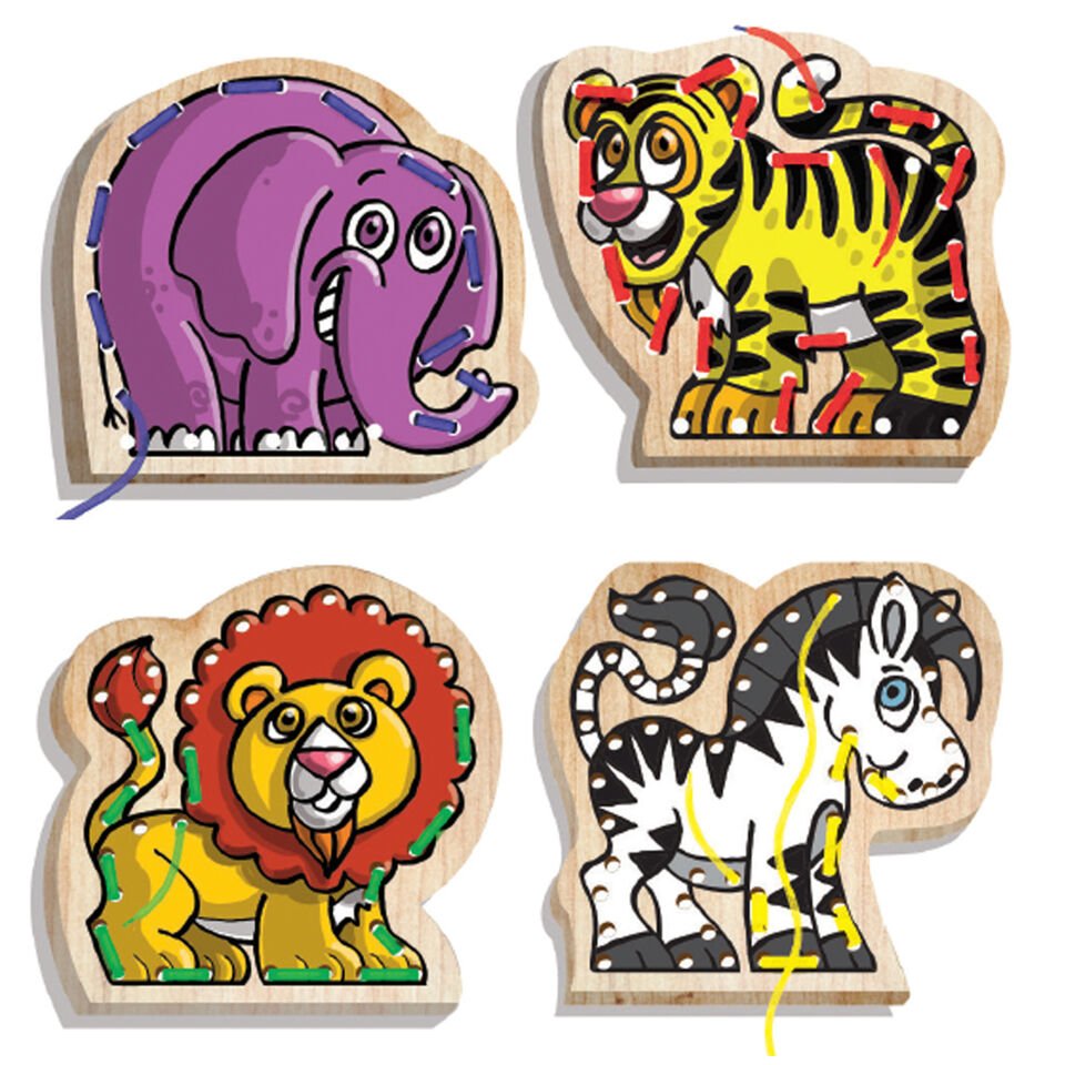 Ahşap Oyuncak İp Geçirme Safari Hayvanlar