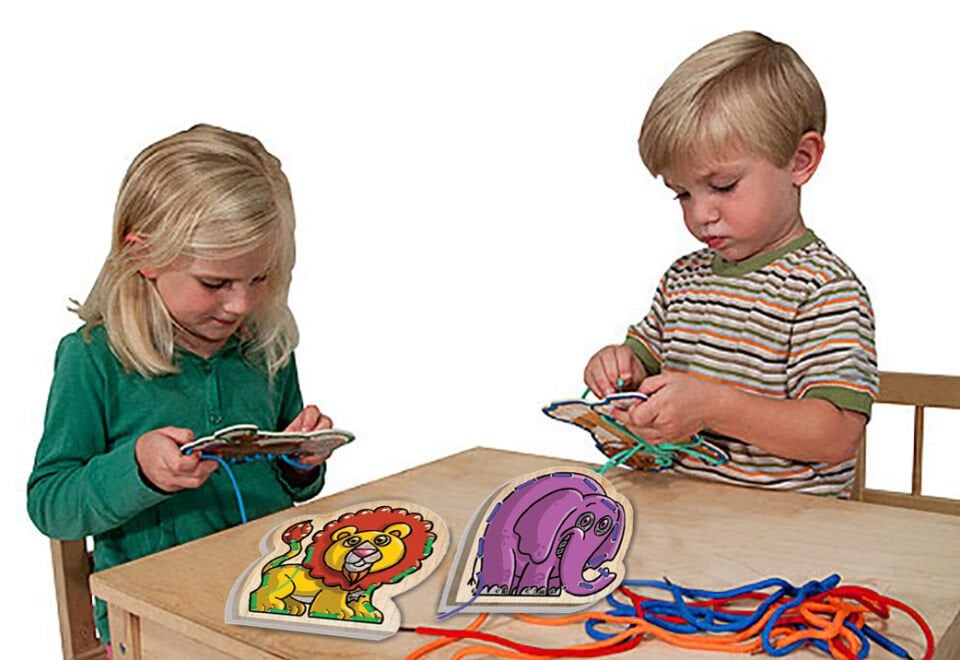 Ahşap Oyuncak İp Geçirme Safari Hayvanlar