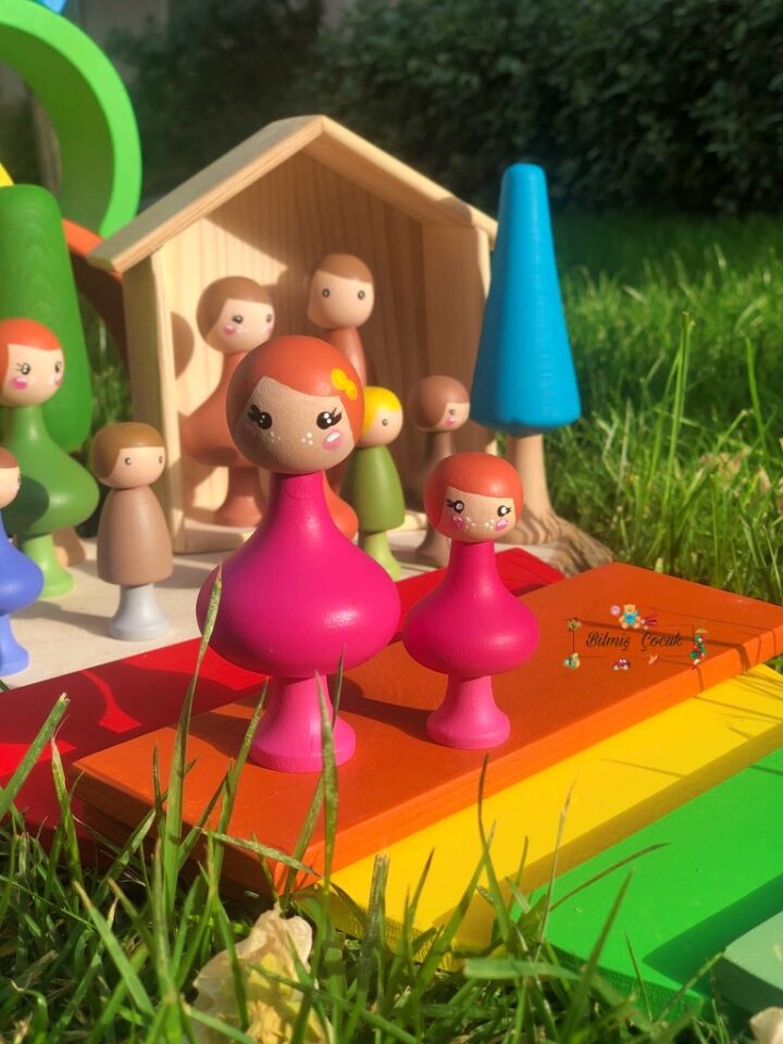 Ahşap Oyuncak Peg Bebek Aile seti