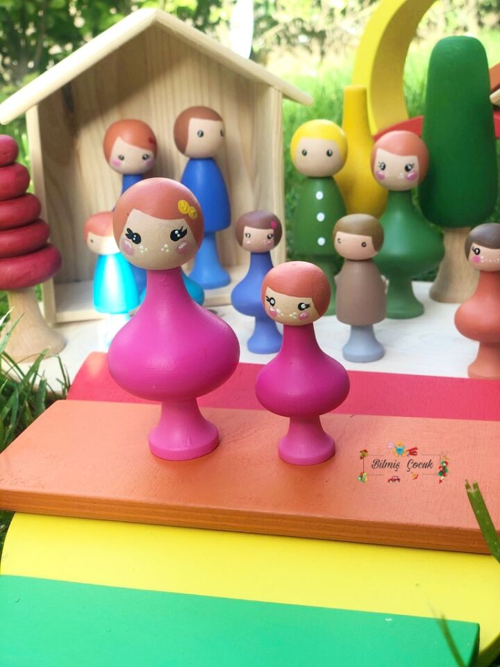 Ahşap Oyuncak Peg Bebek Aile seti
