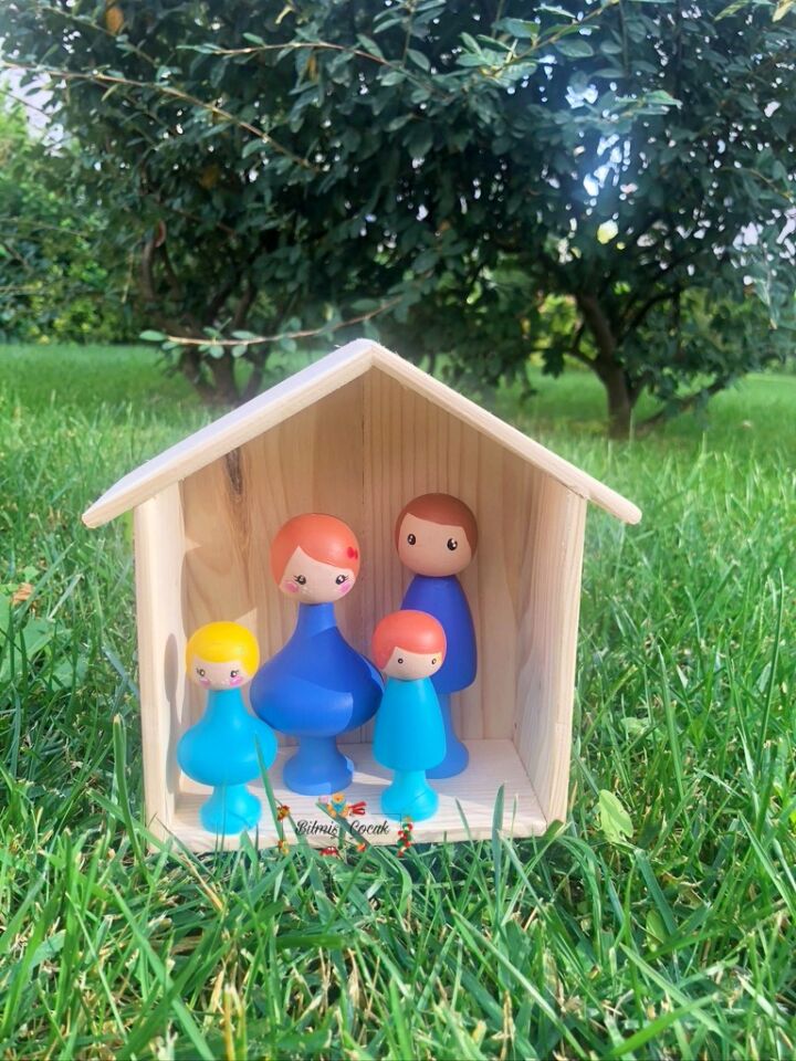 Ahşap Oyuncak Peg Bebek Aile seti