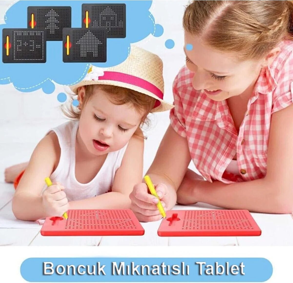 Eğitici Boncuk Mıknatıslı Oyuncak Tablet (Manyetik Çizim Pedi )